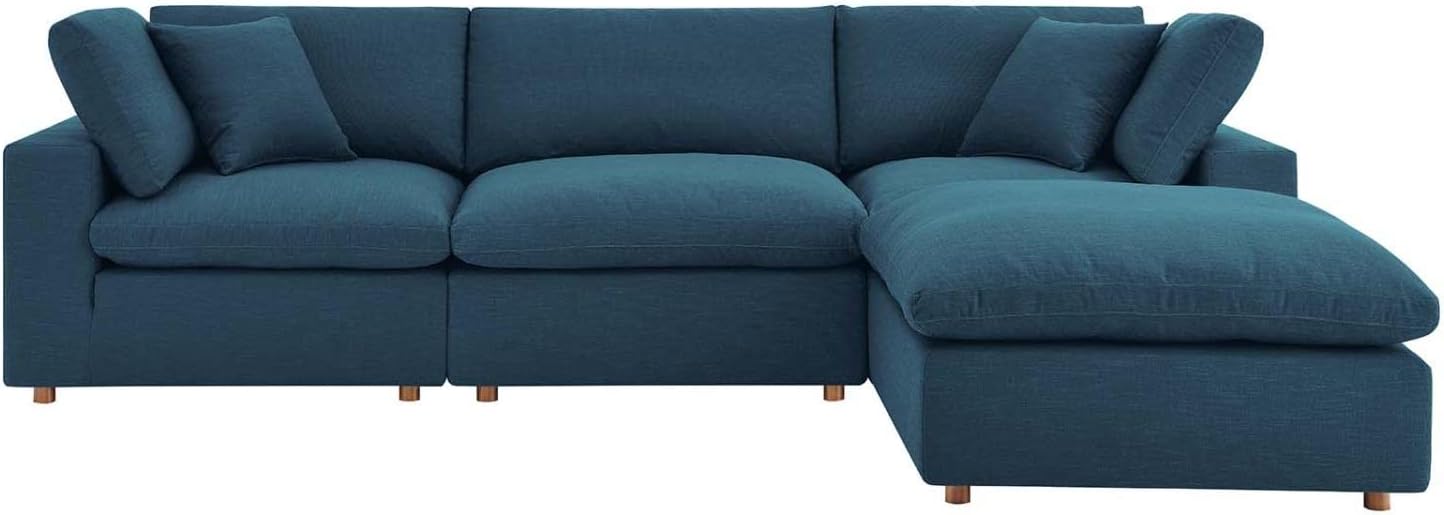 Modway Commix – Juego de sofá seccional tapizado de 4 piezas con relleno de plumón, color azul