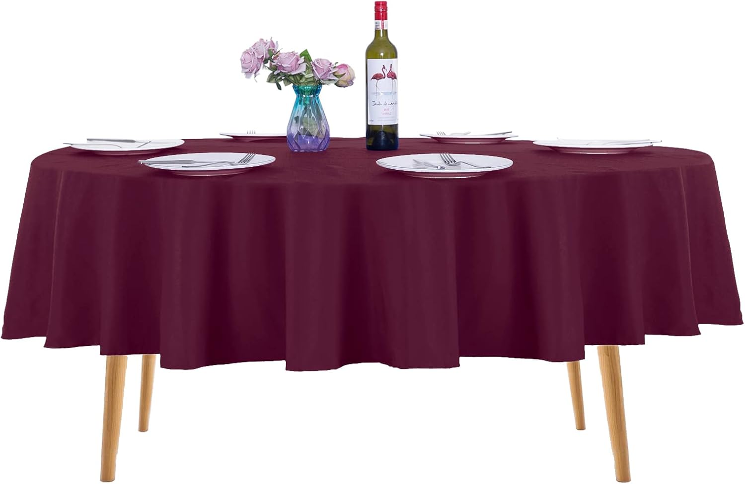 Ascoza Paquete de 2 manteles redondos color borgoña de 70 pulgadas en tela de poliéster lavable para bodas, banquetes, restaurantes y fiestas