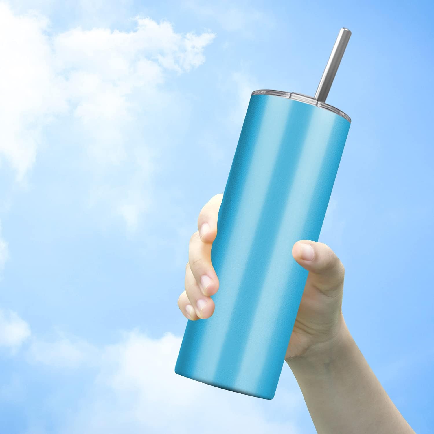 Deitybless Paquete de 6 vasos delgados de acero inoxidable, vaso de agua de doble aislamiento de 20 onzas con 6 popotes y 3 cepillos, taza de viaje