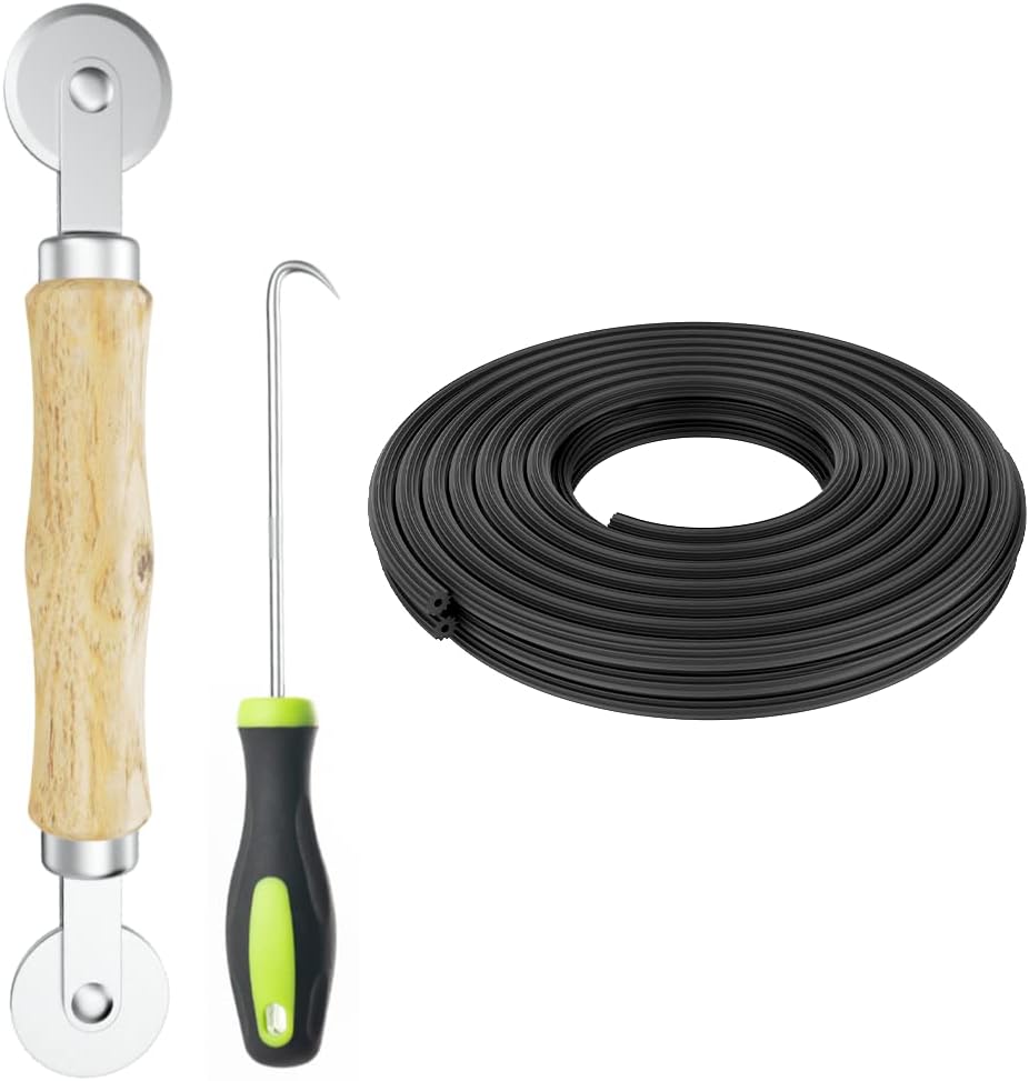 Kit de reparación de pantalla herramienta de rodillo de pantalla con gancho de extracción de rodamientos y estrías y ranura de retención (25 pies)