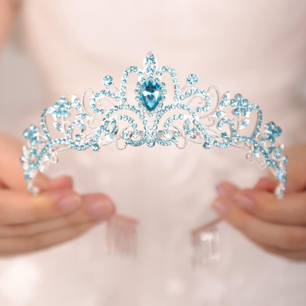 JWICOS Corona de tiara de cristal para mujeres y niñas, elegante corona de princesa con peines, tiaras para mujeres, nupciales, bodas, bailes,