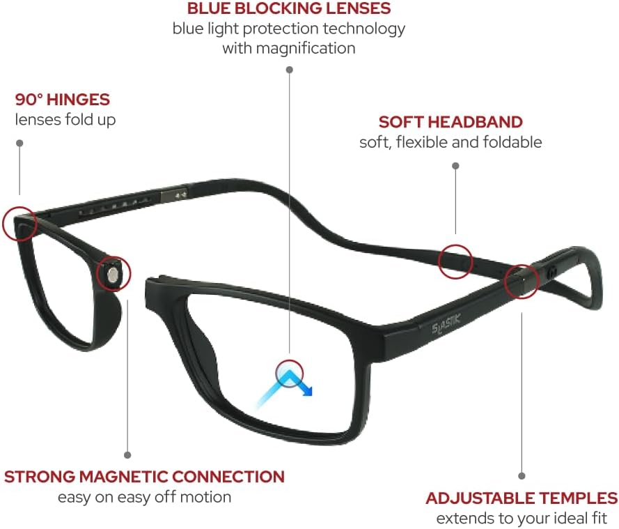 Clic Slastik – Lentes de lectura magnéticos con bloqueo de luz azul, banda plegable suave, lectores de computadora ajustables, Ewok (M-XL)
