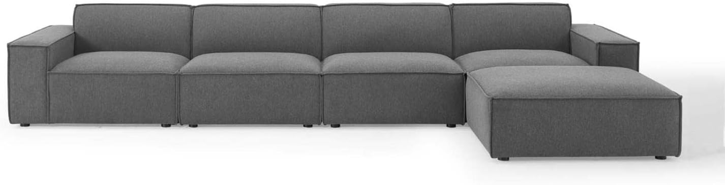Modway Restore – Sofá modular tapizado, 5 piezas con diván, color carbón