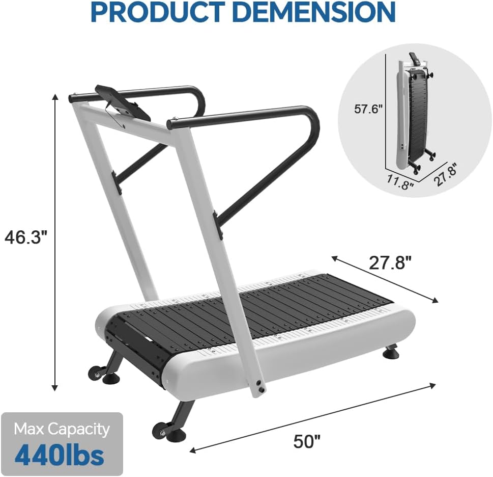 SPART Cinta de correr curva, cinta de correr curvada no eléctrica sin motor, caminadora manual con pantalla LCD y soporte para teléfono para HIIT,