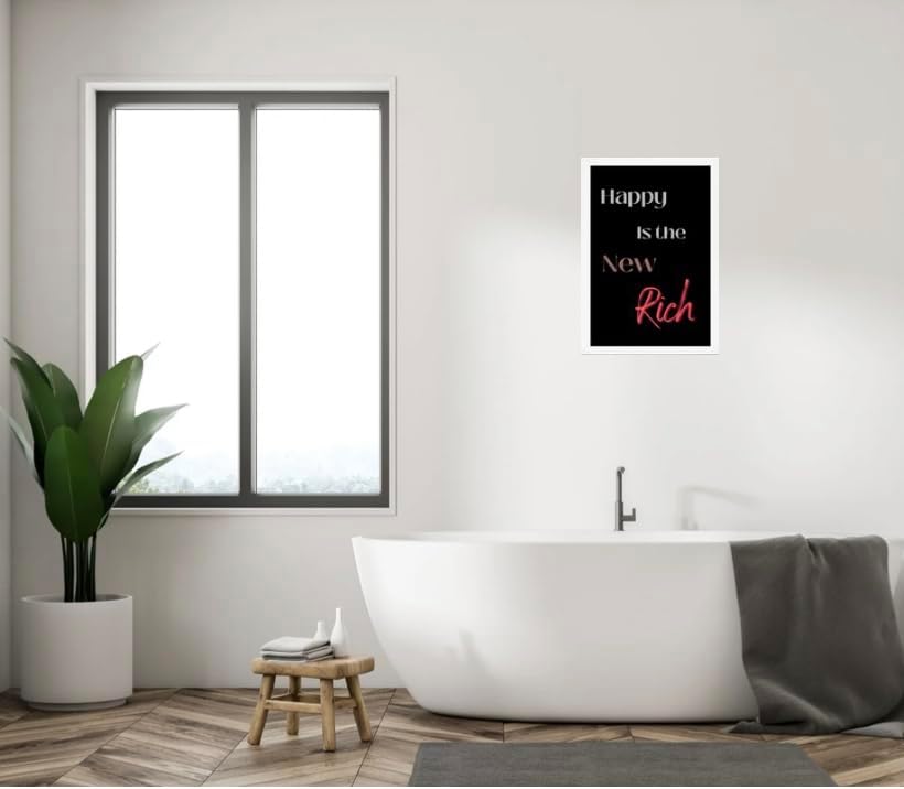 Happy is the New Rich – Arte de pared impreso de 11 x 17 pulgadas, arte de pared motivacional con citas positivas, póster inspirador, decoración de
