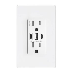 Amerisense GaN – Toma de pared USB de 30 W, 6 amperios, 3 puertos, receptáculo resistente a manipulaciones de 15 amperios con 2 puertos USB tipo C y Amerisense GaN – Toma de pared USB de 30 W, 6 amperios, 3 puertos, receptáculo resistente a manipulaciones de 15 amperios con 2 puertos USB tipo C y