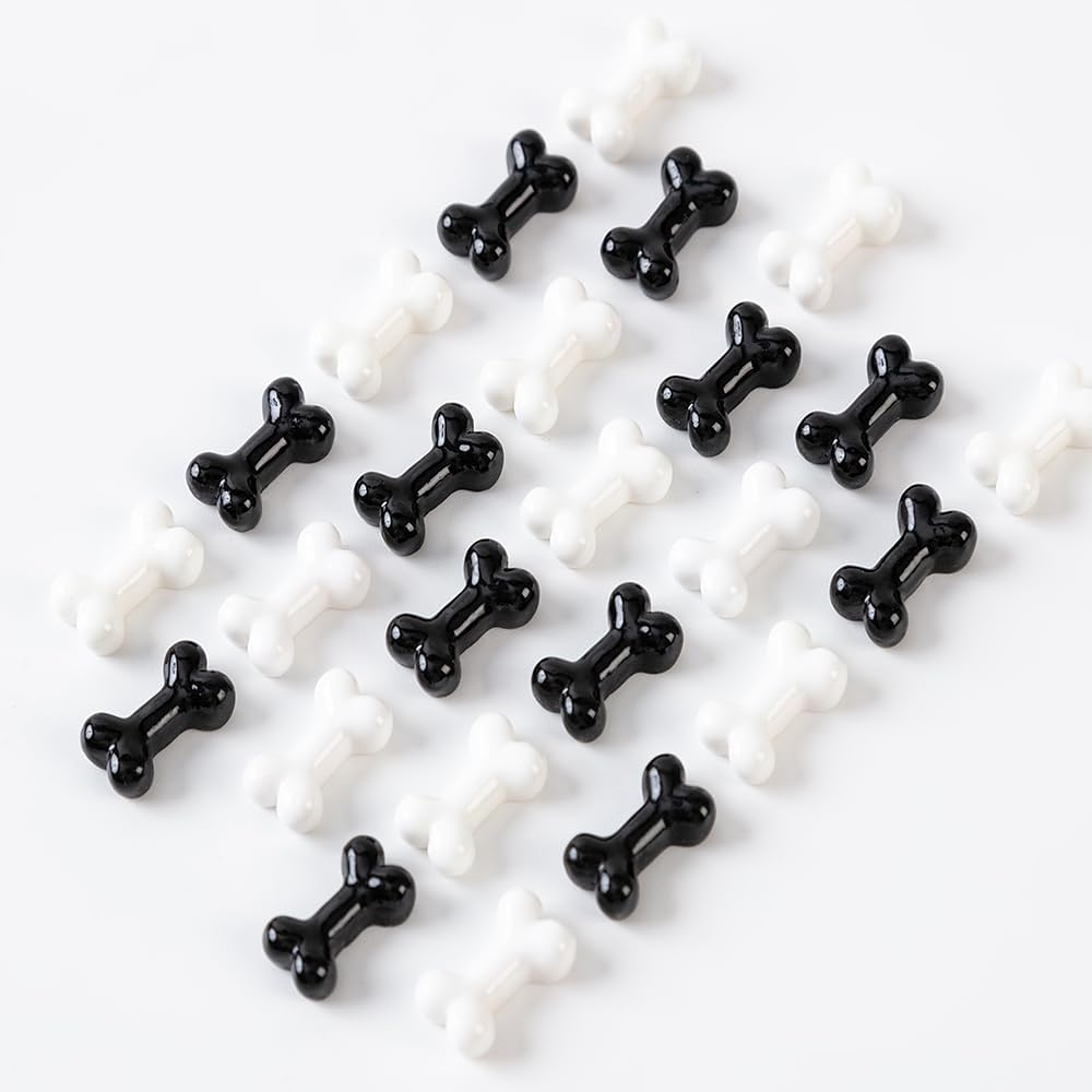 100 piezas de mini huesos de esqueleto de Halloween de resina negro y blanco mini huesos falsos de Halloween, decoración de mesa para manualidades,
