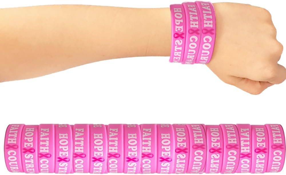 AISENO Breast Cancer Awareness Pink Ribbon Camouflage Bracelets Rubber Wristbands Unisex