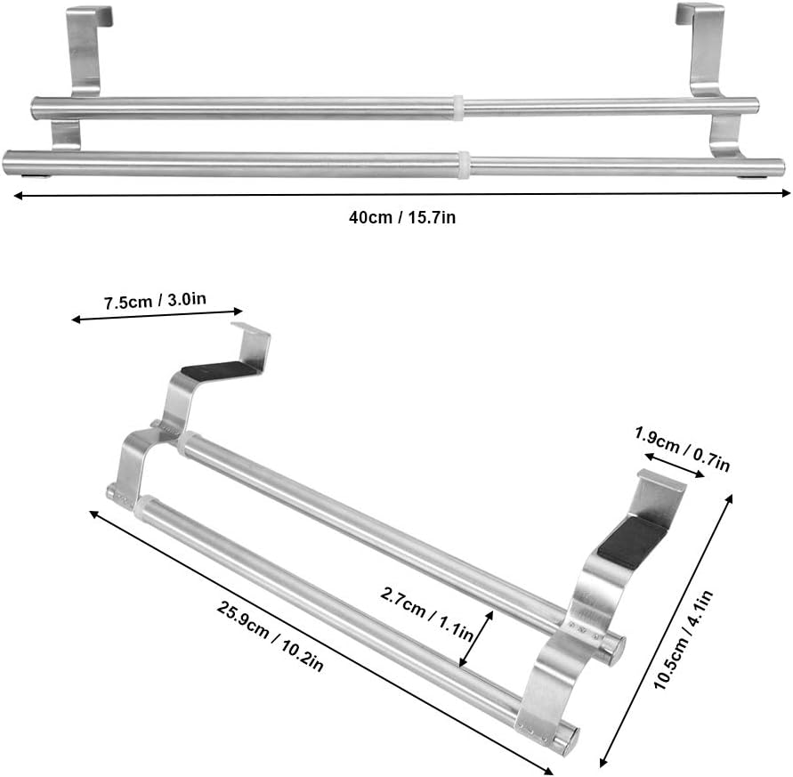 Toallero retráctil de acero inoxidable para colocar sobre la puerta, toallero para baño, bar, dormitorio, toallero (doble poste retráctil de 15.7 in)