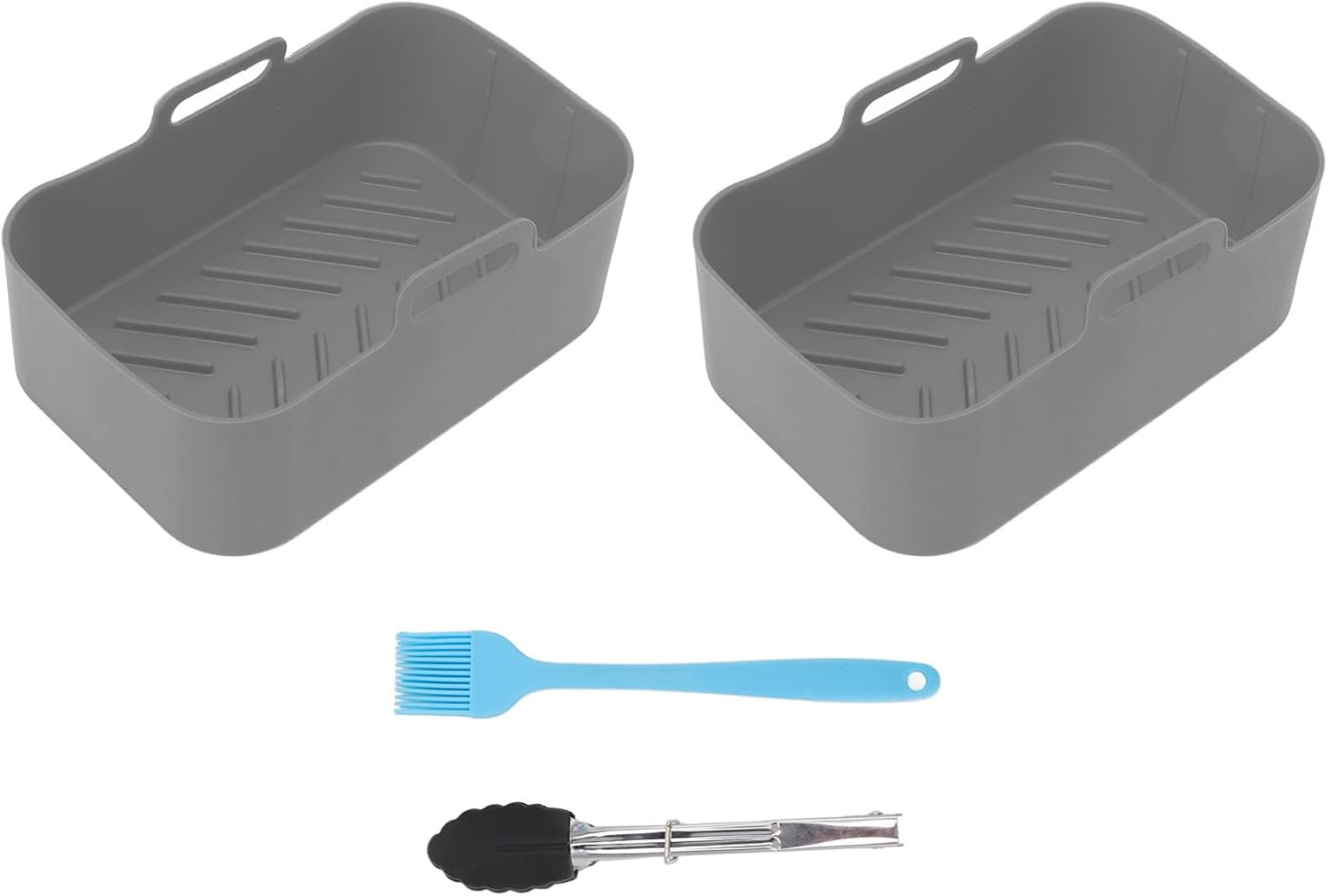 Juego de 2 cestas de silicona para freidora, olla de cocina de aire de silicona, para Ninja DZ201 Foodi de 8 cuartos de galón con cepillo y