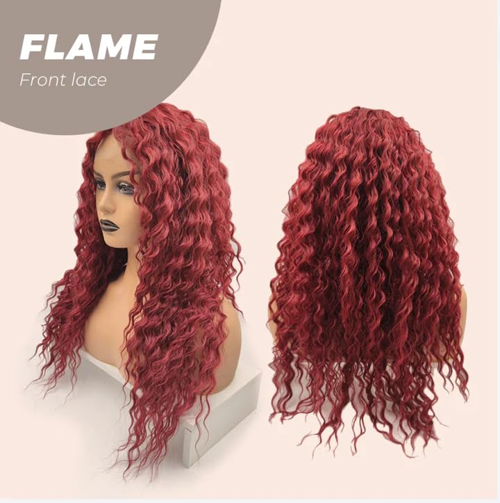 Peluca de encaje frontal flama, extra rizada, color rojo, afro, para mujer, pelucas sintéticas naturales para uso diario (pelucas de cabello natural)