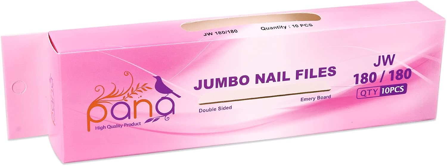 PANA Lima de uñas Emery Jumbo de doble cara para manicura, pedicura, uñas naturales y acrílicas, color blanco (grano 180180), paquete de 50 unidades
