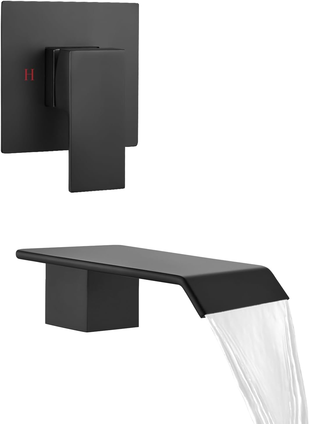 Grifo de lavabo de baño de montaje en pared, color negro mate, grifo de baño de una sola manija con boquilla de bañera de cascada, grifos de bañera,