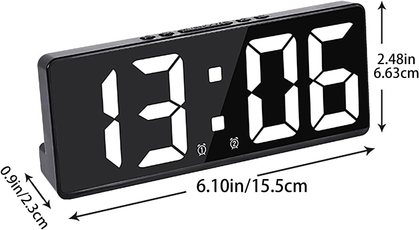 Reloj despertador digital LED de escritorio, pantalla grande, 3 pulgadas, modo de temperatura USB, 1224 horas, escritorio pequeño, dormitorio,