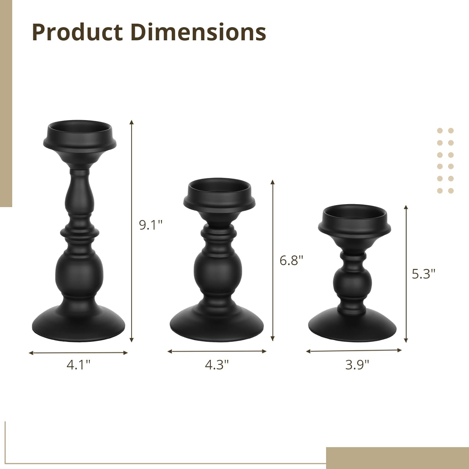 3 portavelas de hierro para velas de 5.36.89.1 pulgadas de alto, juego de portavelas perfumados negros, decoración retro de centro de mesa para