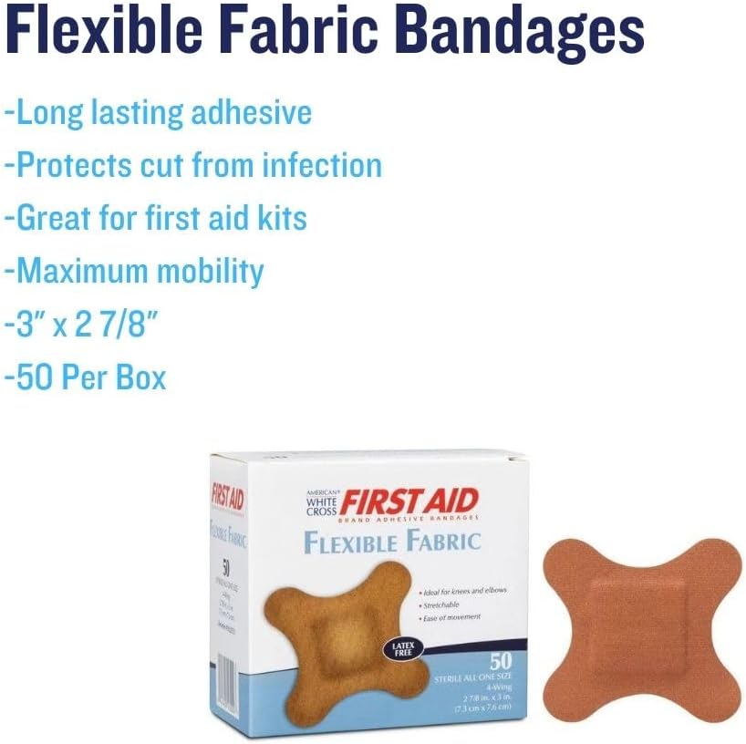 Vendajes de tela flexible, vendaje de 4 alas sin látex, 3 pulgadas x 2.78 pulgadas, paquete de 50, MS-25400