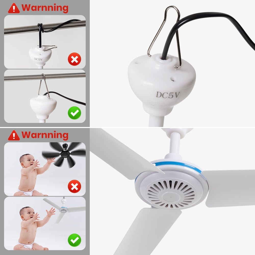 NPKRRSK Ventilador de techo pequeño USB de 19.7 pulgadas, ventiladores colgantes portátiles para banco de energía, interior y exterior, RV, cama,