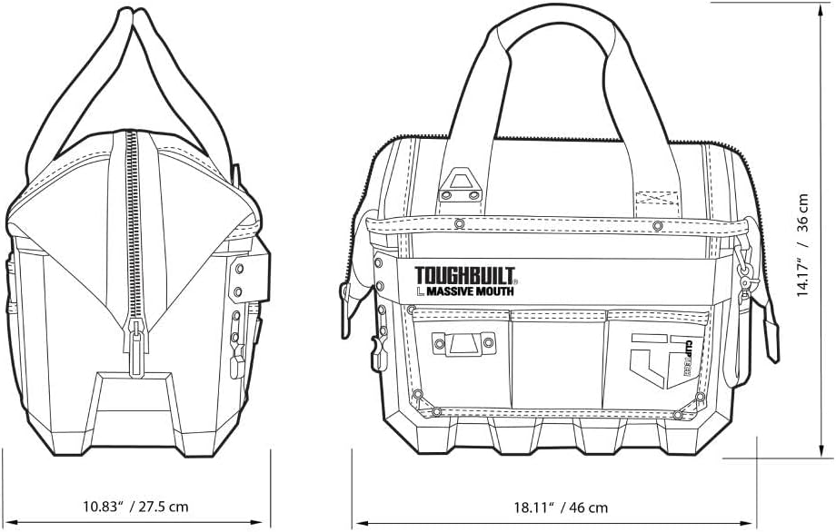 ToughBuilt – Bolsa de herramientas grande de boca masiva de 16 pulgadas – Construcción de calidad profesional (TB-CT-62-16A)