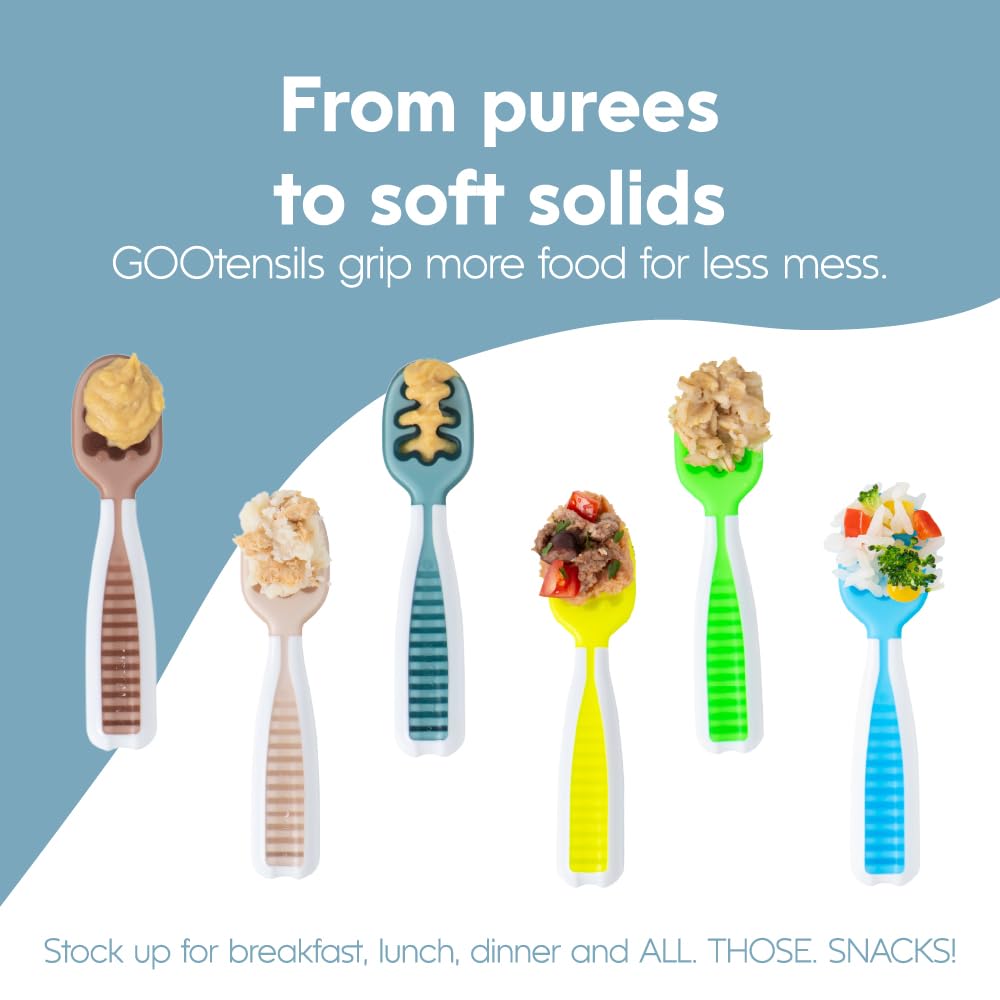 Feeding Littles x NumNum GOOtensil Pre-Spoons – Juego de cucharas para bebé (etapa 1 + etapa 2), utensilios de silicona sin BPA para niños de 6