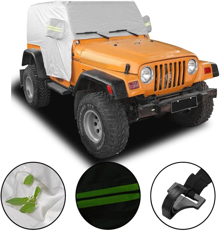 JSCARLIFE Cubierta impermeable para parasol de automóvil para Jeep W-Rangler YJ TL JK JL 2 puertas, resistente al viento, al polvo, a los arañazos,