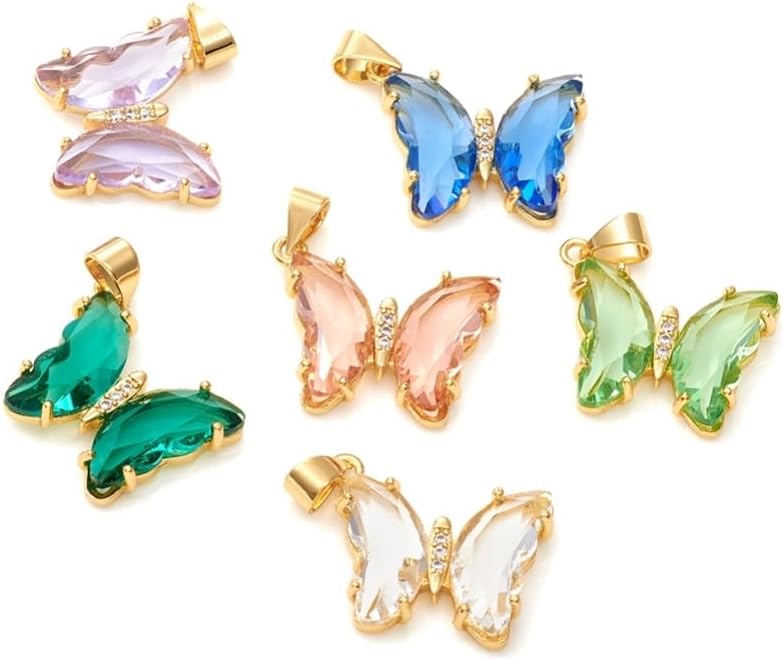 10 dijes de mariposa de cristal transparente micro pavimenta cúbicos de circonita cúbica dijes de mariposa coloridos dijes de insectos de cristal