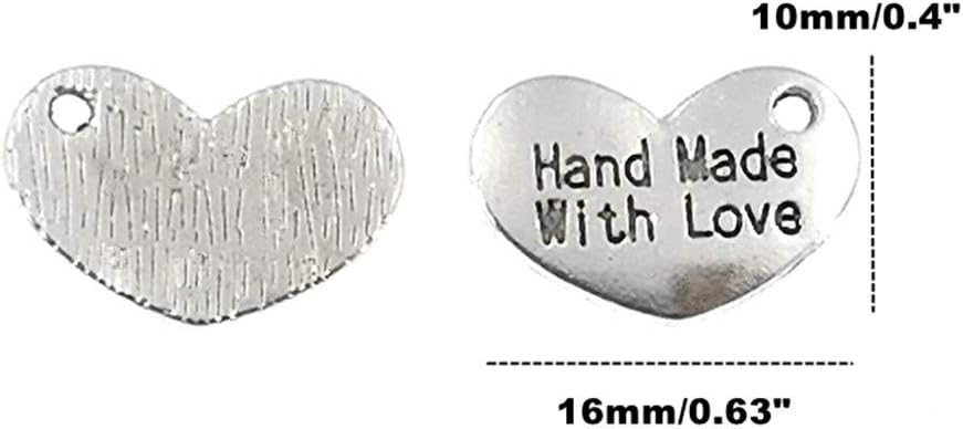 Colgante hecho a mano con dije de amor, en forma de corazón, con mensaje de palabra, para hacer joyas (50 unidades, tono plateado antiguo), Zinc