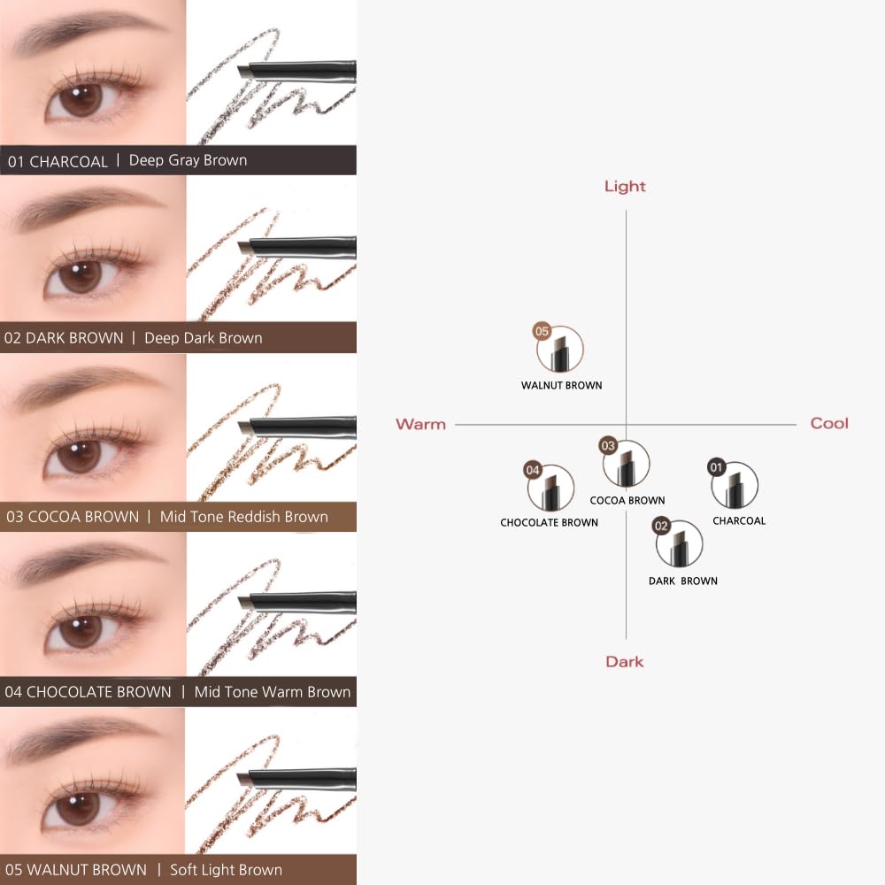 BBIA Last Auto – Lápiz de cejas en 5 colores, sin definidor de cejas de sebo, lápiz retráctil con cepillo de doble cara, impermeable, forma duradera