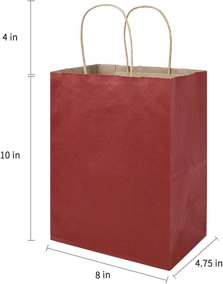 bagmad Cada 100 bolsas de papel de regalo verdes y rojas de 8 x 4.75 x 10 pulgadas con asas