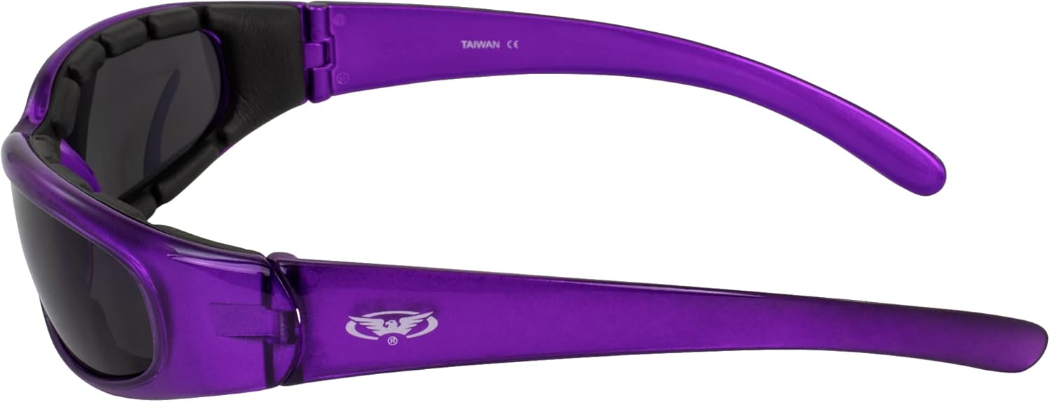 Global Vision 2 pares de gafas de sol acolchadas Chicago para mujer, resistentes a los arañazos, marco morado con lentes transparentes y súper