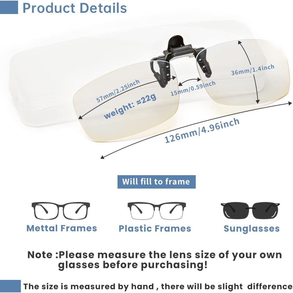Lentes de lectura con clip y abatibles, con bloqueo de luz azul, lupas, lentes, para unisex (transparente, 3.0)