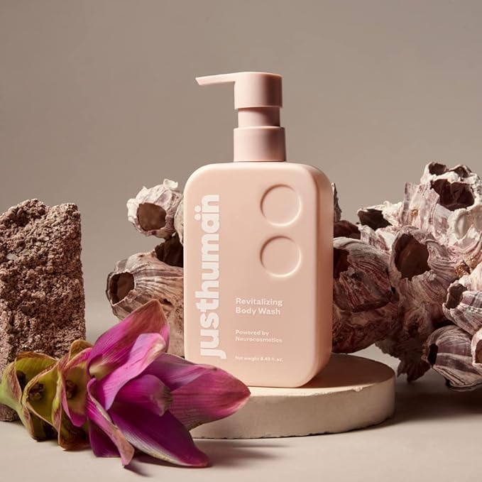 JustHuman Gel de ducha revitalizante hidratante y nutritivo con pH equilibrado, bálsamo de limón y albahaca sagrada para hombres y mujeres, sin
