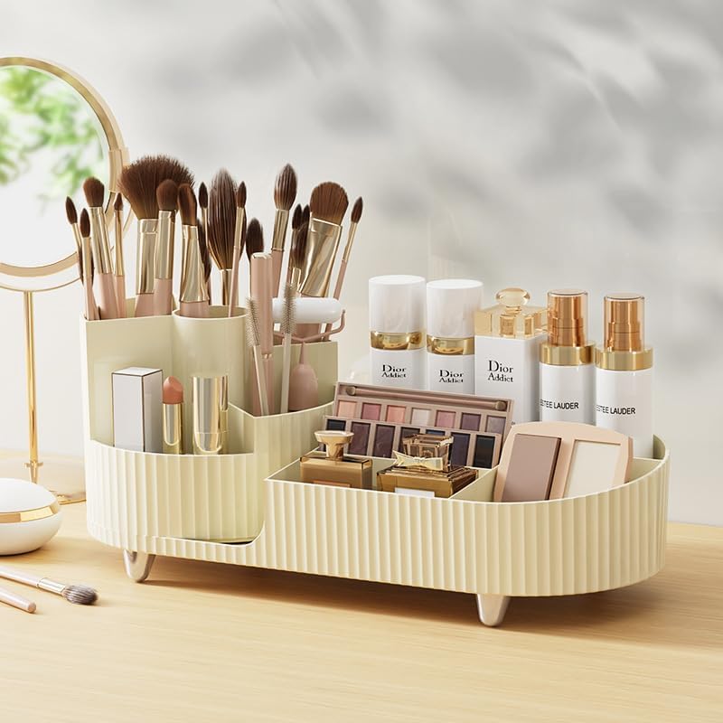 Organizador de maquillaje giratorio, organizador de cosméticos de gran capacidad, organizador de cuidado de la piel para mesa de tocador, encimera
