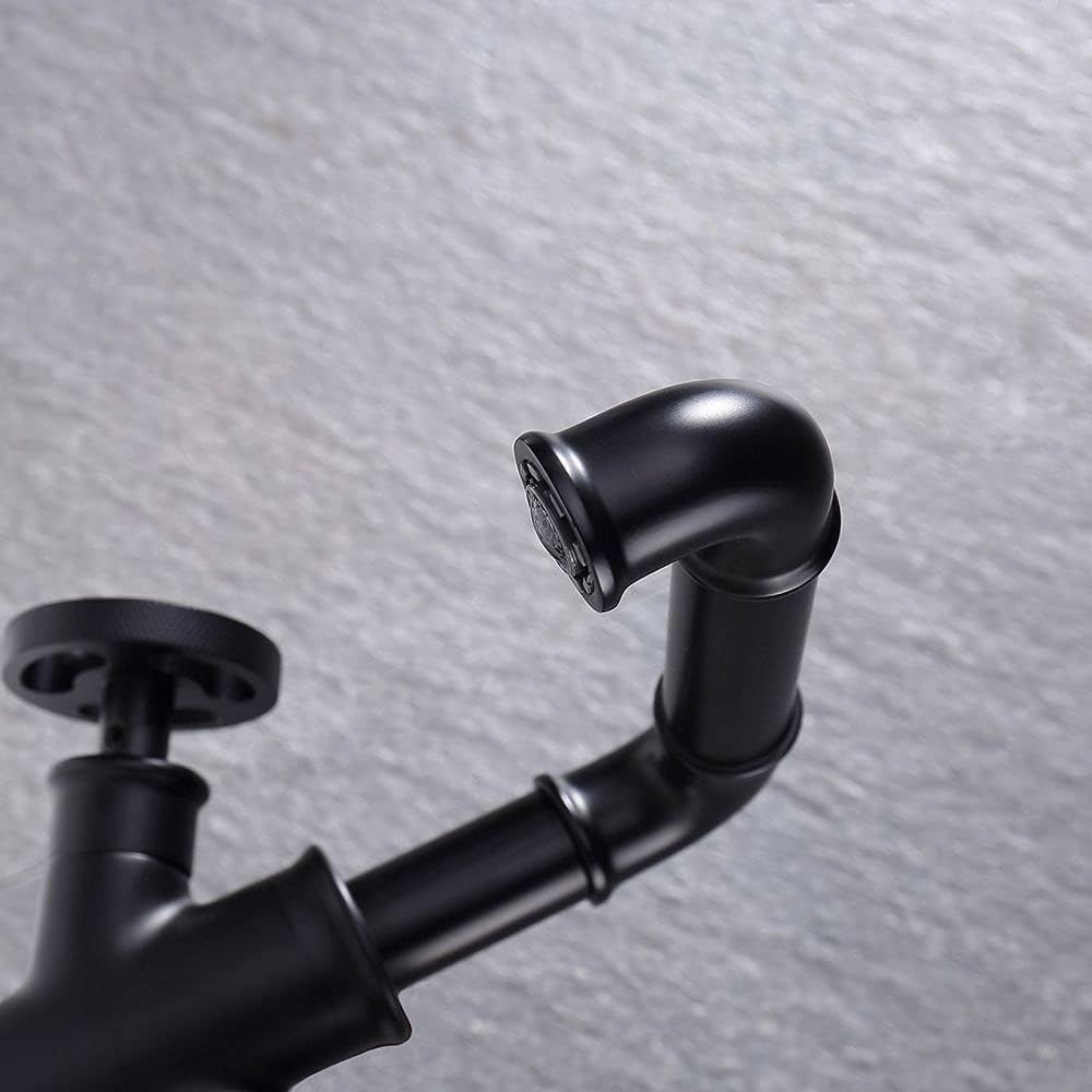 KunMai Tubo industrial solo agujero dos manijas grifo lavabo doble manijas latón macizo en negro mate