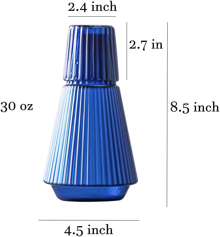 Sizikato Jarra de agua clásica de 30 onzas de vidrio a rayas con vaso de cristal.