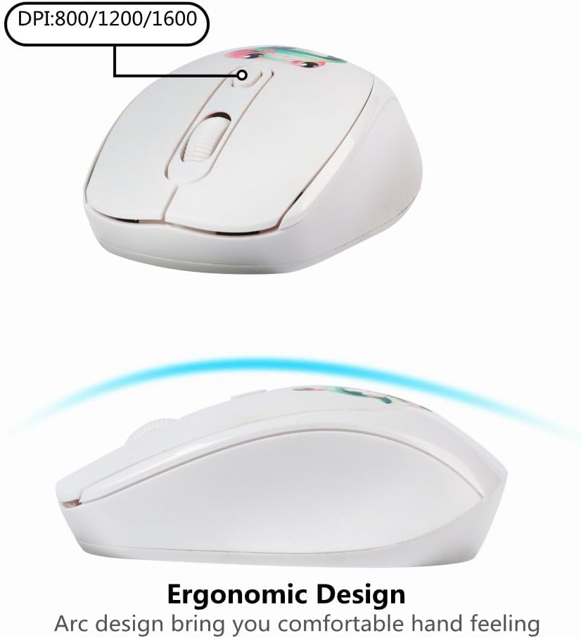 Lindo mouse inalámbrico, 2.4G silencioso portátil inalámbrico con receptor USB, mouse inalámbrico Kawaii para laptop, Chromebook, PC, portátil,