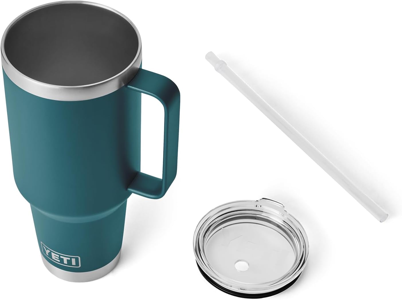 YETI Rambler – Vaso de agua con asa y tapa con popote, de 42 onzas, con aislamiento al vacío con asa, acero inoxidable, color verde azulado agave