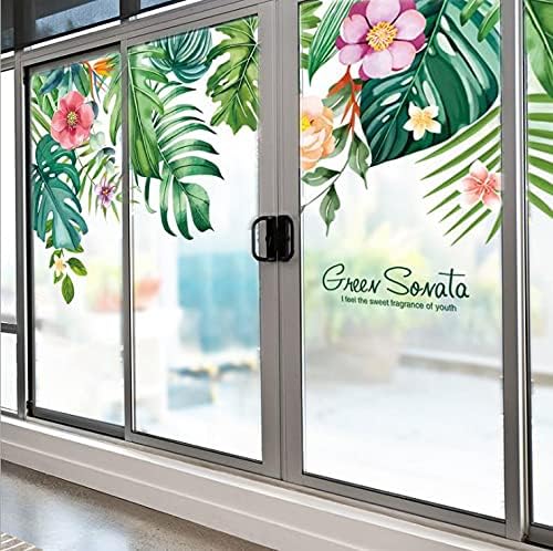 Calcomanías de pared de hojas tropicales, removibles, palmeras verdes de la selva, plantas de árbol, flores, calcomanías de pared para sala de