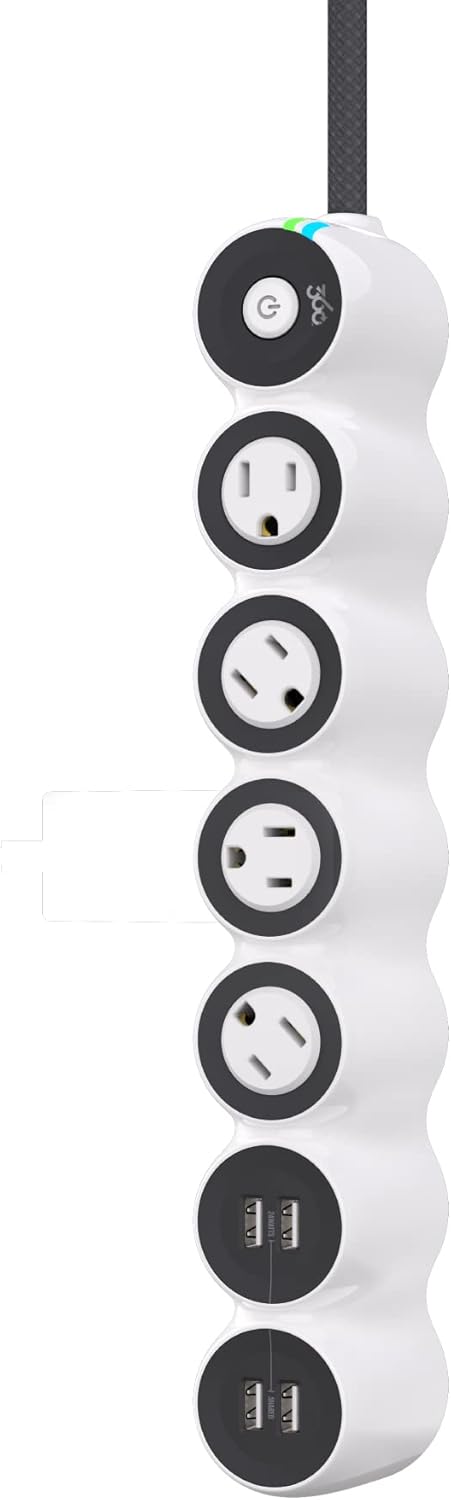 360 Electrical PowerCurve Regleta de alimentación, cable de extensión trenzado con 4 salidas giratorias y 4 puertos USB-A, extensor de salida de 5