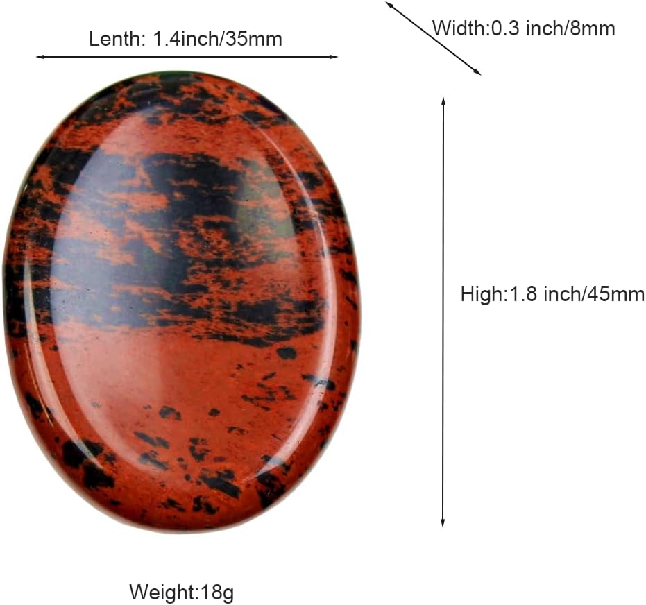 2 piedras de obsidiana roja para la ansiedad para el pulgar, cristales curativos de forma ovalada, tallados a mano, piedras naturales de bolsillo