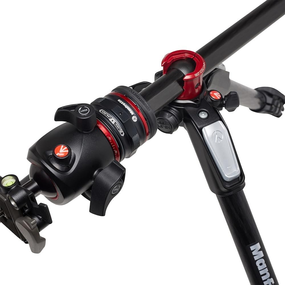 Manfrotto Kit de trípode de carbono de 4 secciones, trípode para cámara con cabezal de bola con sistema de liberación rápida de movimiento, kit de