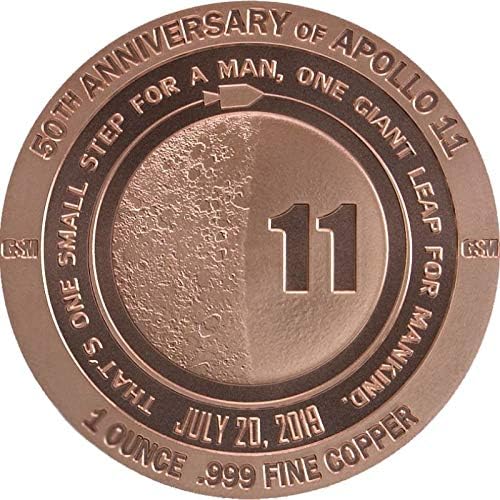 Moneda redonda de cobre puro .999 de 1 oz (Apolo 11 50 aniversario)