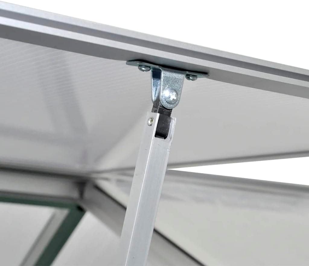 vidaXL Amplio invernadero – 113.3 pies cuadrados – Paneles de aluminio reforzado y policarbonato resistente a los rayos UV con sistema de canalón y