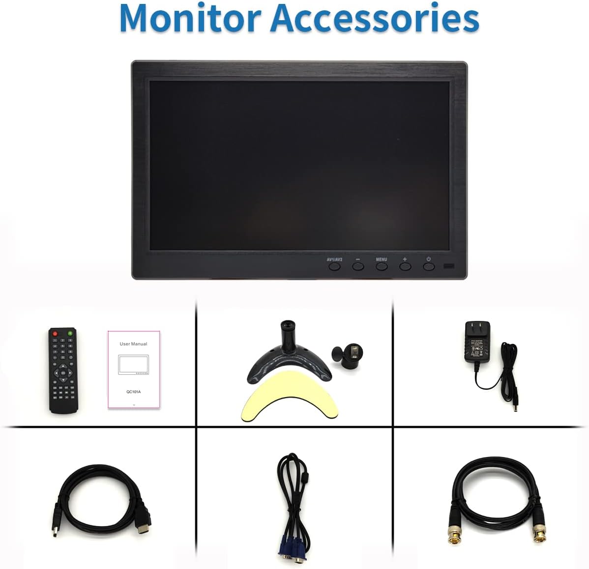 10.1 inch Security Monitor & Displays, 1024 * 600 Resolution, HDBNCAVVGAUSB Input, Built-in Dual Speakers Portable LCD Monitor, Suitable for Game