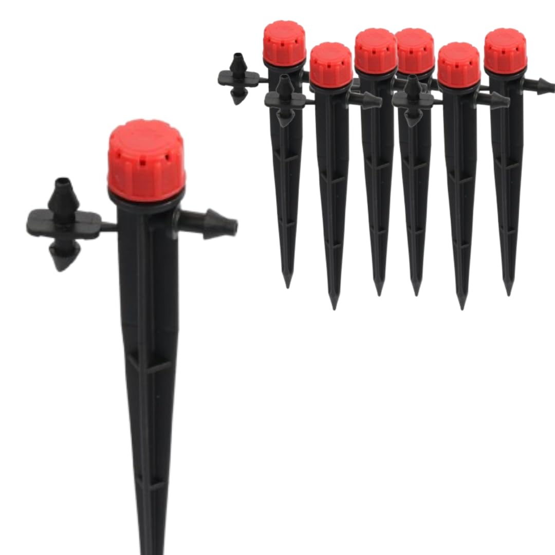 Emisores de goteo para tubo de riego por goteo de 14 de pulgada (0.157-0.276 in), goteros de flujo de agua ajustables de 360 grados en estaca de