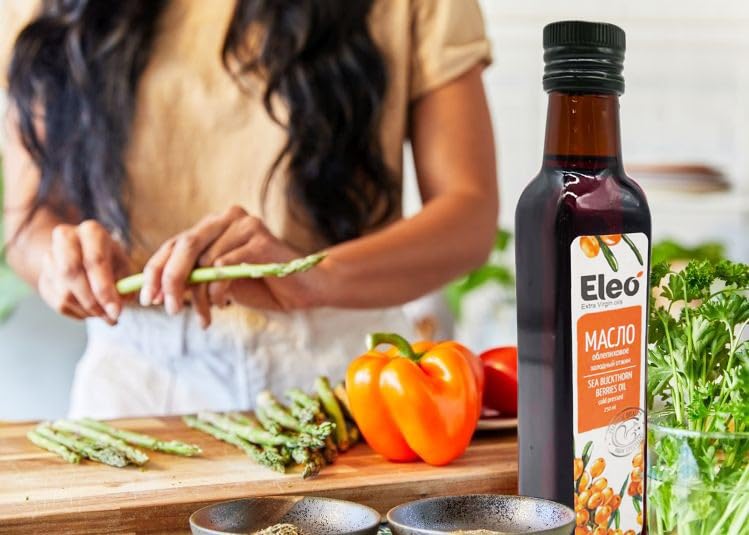 Eleo Aceite de espino cerval de mar natural siberiano de grado alimenticio, vegano extra virgen y prensado en frío para uso interno y externo, 8.5
