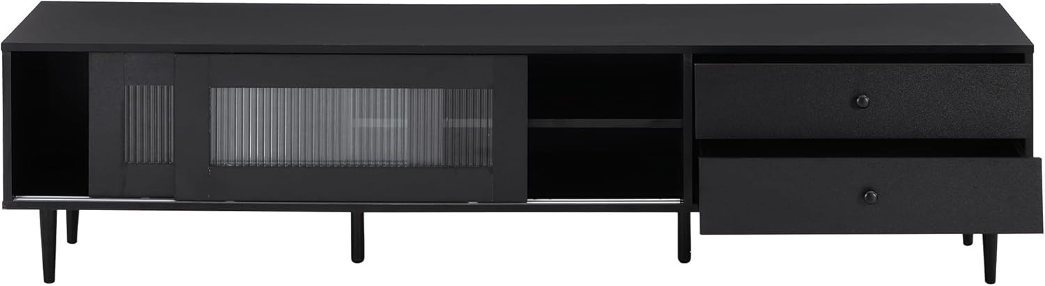 LUMISOL Moderno soporte de TV para TV de 75 pulgadas, consola de TV con puertas de vidrio estriado y cajones inclinados, gabinete multimedia