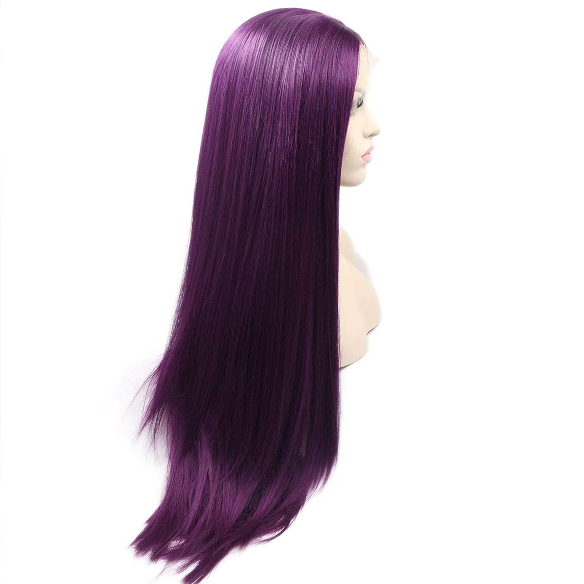 xiweiya Peluca de encaje frontal morada, larga, sedosa y lacia, color morado piano, peluca de encaje frontal, línea capilar natural, peluca de fibra