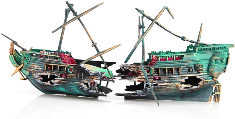 Decoraciones de naufragios para acuario, adorno de barco hundido de burbujas de aire, decoración de aireación de acción de aire para pecera