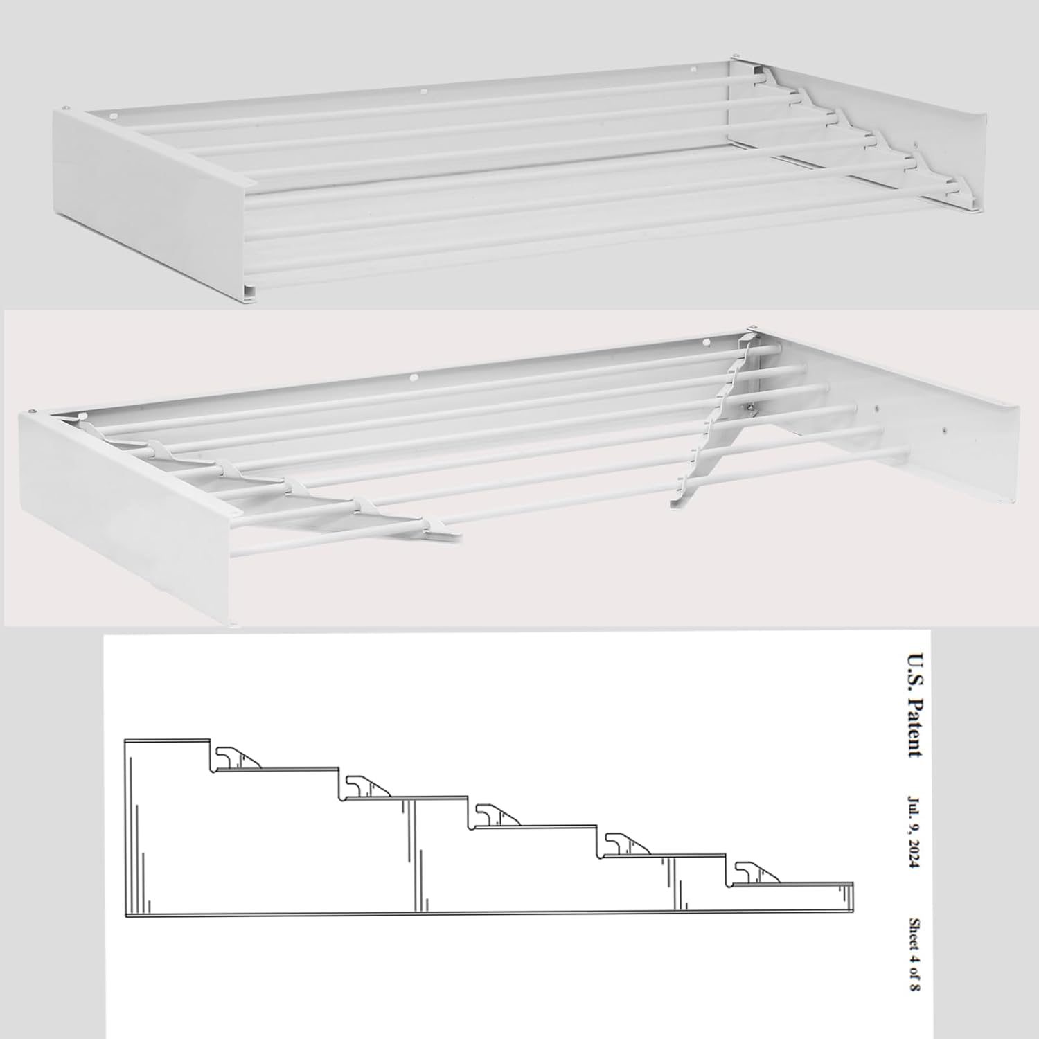 Estante de secado montado en la pared, 31.5 pulgadas de ancho, 13.2 pies lineales, varillas de aluminio 100% ahorro de espacio, con plantilla de