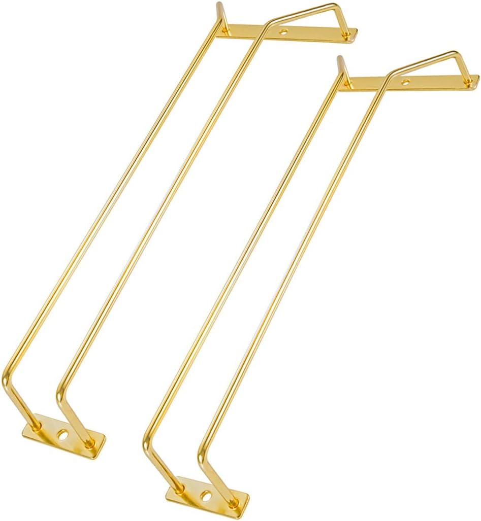Soporte para copas de vino de 14.0 in, dorado, para debajo del gabinete, soporte para copas de vino, soporte para copas de alambre para colgar para